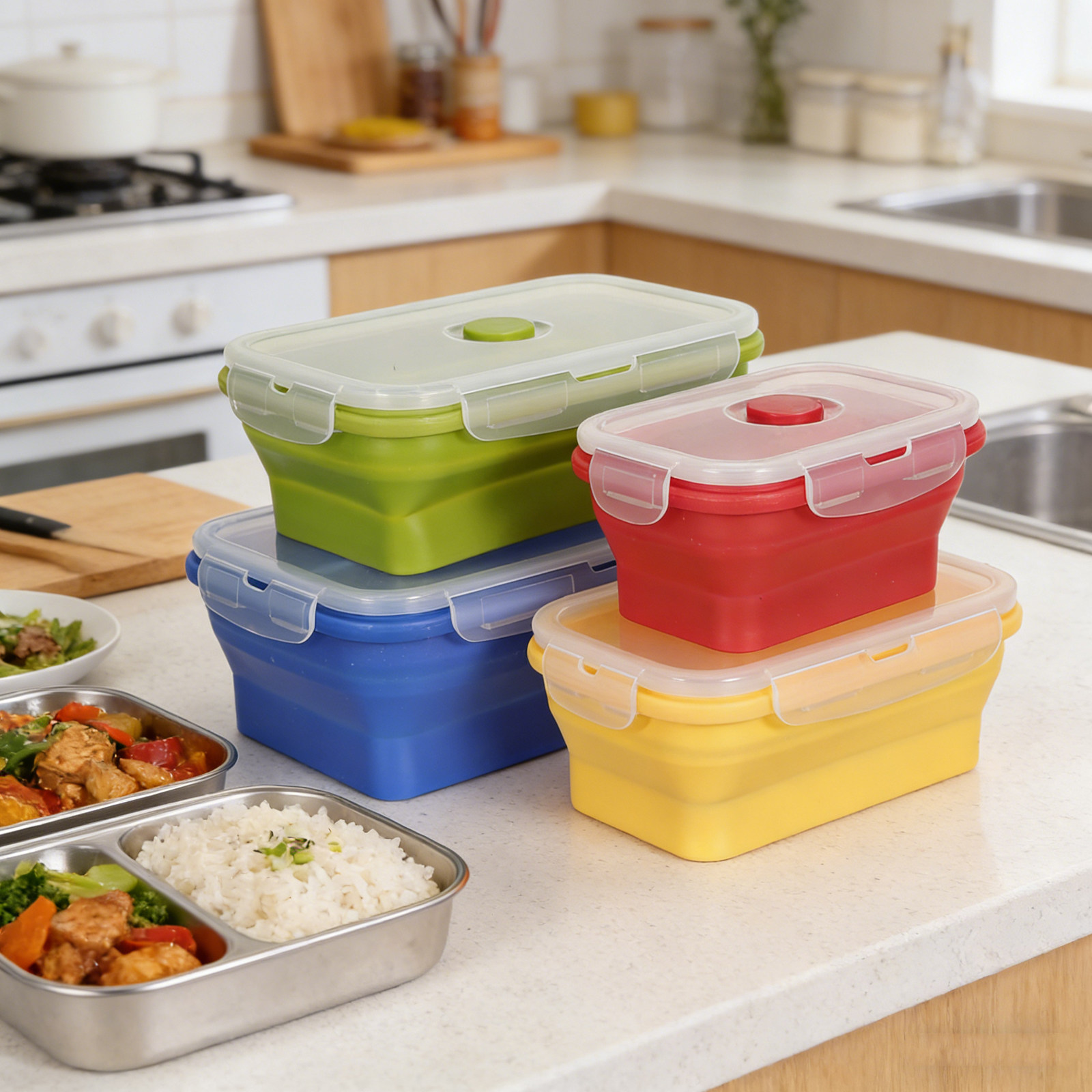 4Pcs Foldable Silicone Lunch B - Food Storage Home recension och pris