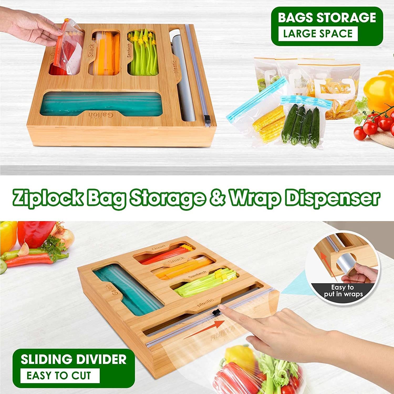Bamboo Ziplock Food Bag Holder - Food Storage Zip Lock Bags recension och pris